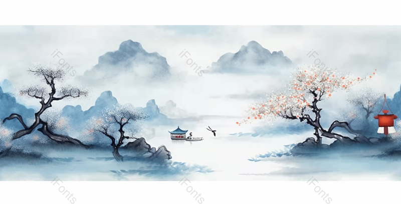 唯美中国风梅花意境山水画手绘插画水墨画背景,插画/手绘图,插画/手绘图库,插画/手绘图下载,插画/手绘